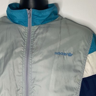 Men's Vintage 80s 90s ADIDAS Full Shell Suit Tracksuit Jacket Grey