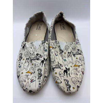 TOMS Alpargata Woman Size 9.5 Dog Print Canvas Slip On Shoes Cream
