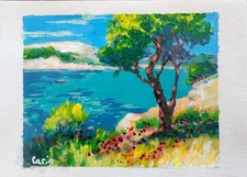 Mini Tableau HUILE 17.5x12.5 CARIN - Calanques Cassis Mer Turquoise - ORIGINAL
