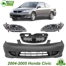 Front Bumper Cover Paintable Grille Assembly Kit For 2004-2005 Honda Civic