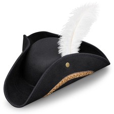 Pirate Costume Hat Women Men Black Kids Tricorn Colonial Revolutionary War