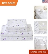 Floral Queen Sheet Set Purple Flower Bed Sheets Printed Queen Size - 4 Piece ...