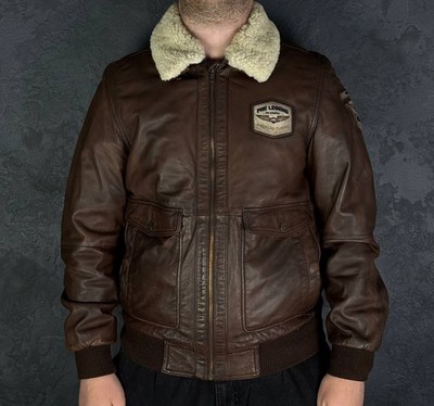 Pme Legend Greenville Leather Bomber Jacket Brown Shearling