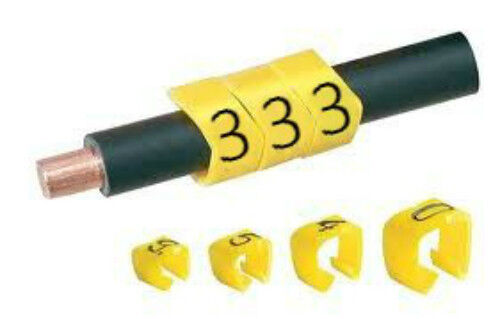 E-Type Clip on Cable Markers - Open Style Cable Clips - Black on Yellow size 10 - Afbeelding 1 van 1