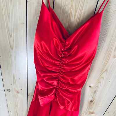 Beautiful Vintage Y2K Rouched Silky Red Midi Dress Retro Long Evening Dress  S | eBay