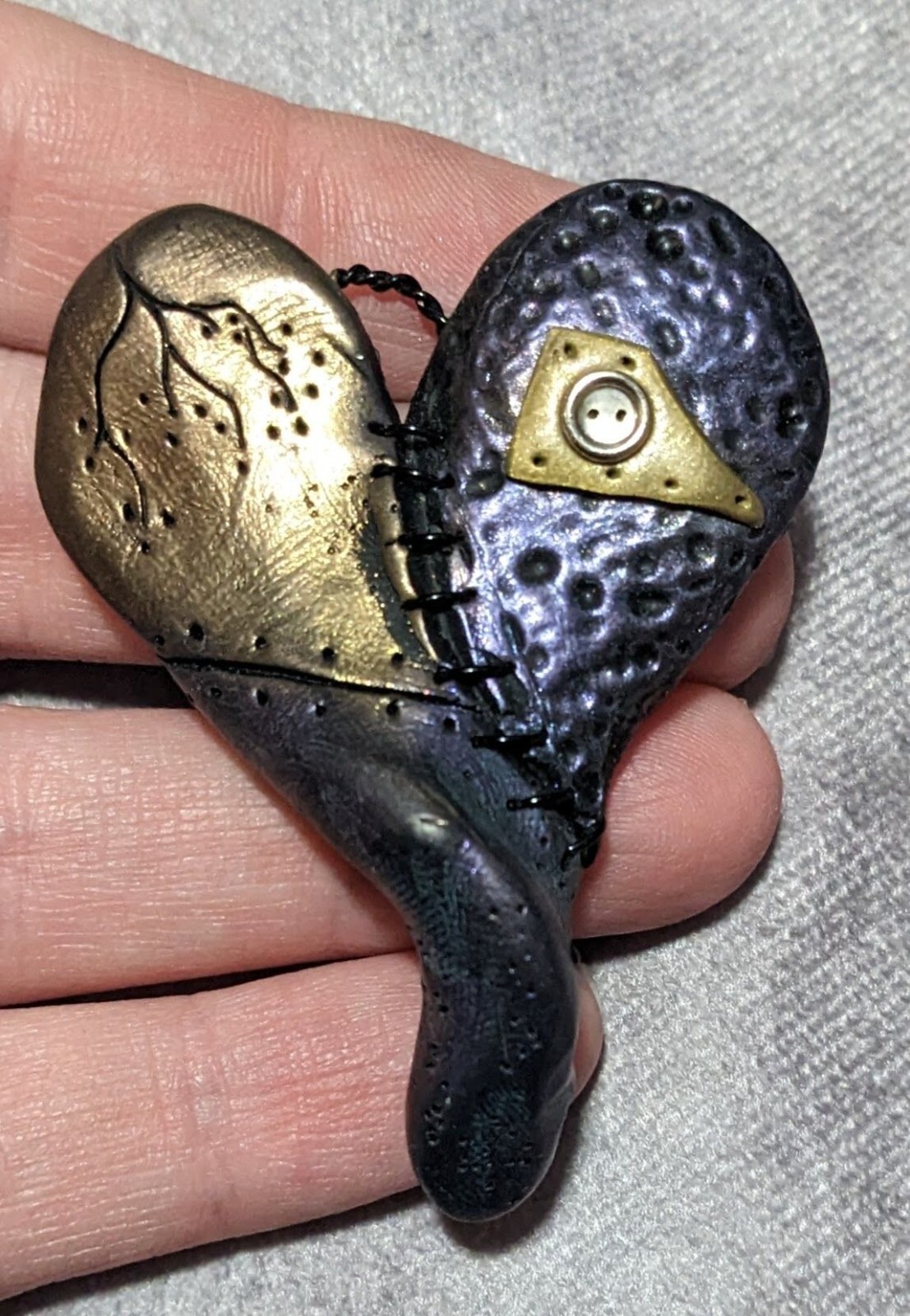 Gothic Handmade Patchwork Heart Metallic Pendant - image 4