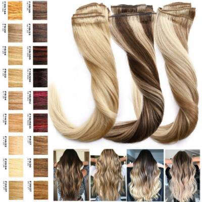 #ad #ad Extra Thick Double Weft Clip In FULL HEAD Remy Human Hair Extensions Best Ombre $144.89