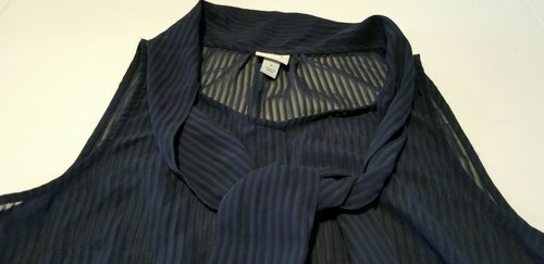 Women's A New Day Textured Chiffon Tie Neck Sleeveless Blouse Xavier Navy Size S - Picture 7 of 11