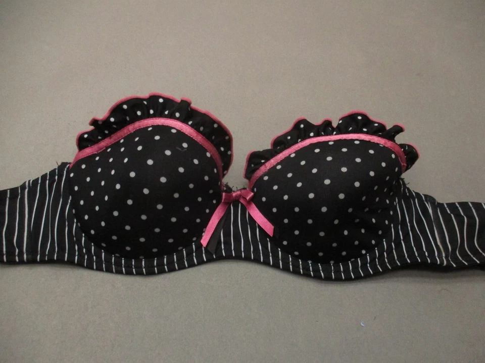 34B Rampage Women Polka Dot Lined Underwire Back Closure Ruffle Strapless Bra 3K - Image 2 of 4
