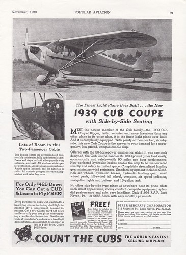 1939 Piper Cub Aircraft ad 4/26/2024j - 第 1/1 張圖片