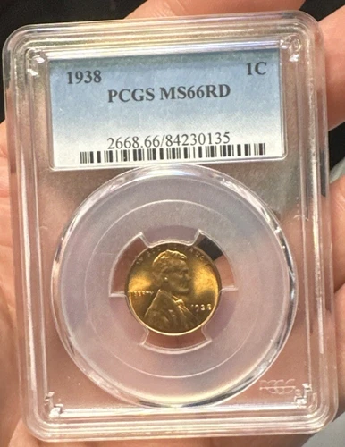 1938 LINCOLN WHEAT CENT PCGS MS 66RD BEAUTIFUL RED SPECIMEN PQ