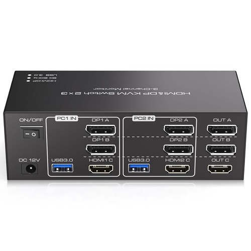 HDMI Displayport KVM Switch 3 Monitors 2 Computers 8K@60Hz 4K@120Hz USB 3.0 D... - 第 1/7 張圖片