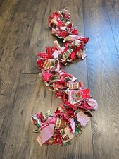 Christmas Rag Fabric Garland  Red & Green Country Shabby Handmade 49 "