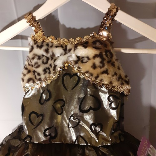 Gold & schwarz Leopard Filz Herz Kuh Kleid klein 4-6 Kostüm formell - Bild 2 von 7