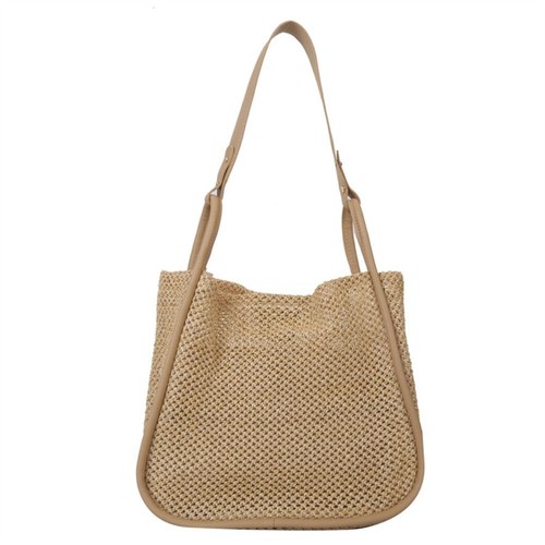 Large Shoulder Straw Bag Leather Handles Crossbody Bag Straw Beach Bag Travel - Picture 12 of 12