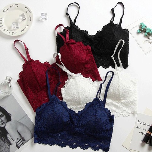Women Sexy Bra Lingerie Lace V Neck Crochet Bralette Crop Top Cami Padded Tank