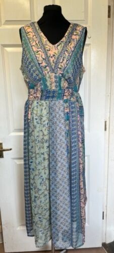 BNWT Ladies Patchwork Chiffon Gypsy Maxi Bohemian Summer Sun Dress Size 16 XL - Picture 1 of 8