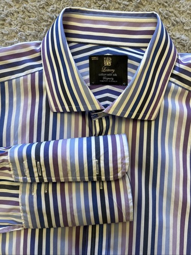 Marks & Spencer Timonthy Everest Cotton Silk Smart Dress Shirt Lilac Mix 17" - Picture 6 of 9