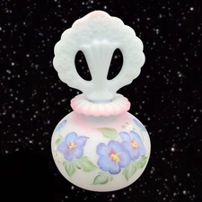 Fenton Blue Burmese Hibiscus Hand Painted Perfume Bottle Glass Signed By Artist