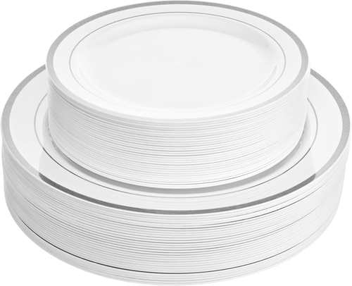 Aya'S 60 Silver Rimmed Plastic Plates for Party, Heavy Duty Disposable Plates Se - Picture 12 of 12