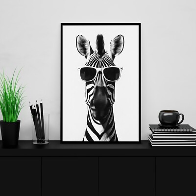 Wandbild Giraffe mit Brille Tier , Modern Kunst Leinwnad ,Acrylglas Poster Deko