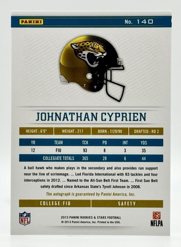 2013 Panini Rookies & Stars Longevity Ruby #140!Jonathan Cyprien RC Auto 14/199 - Picture 2 of 2