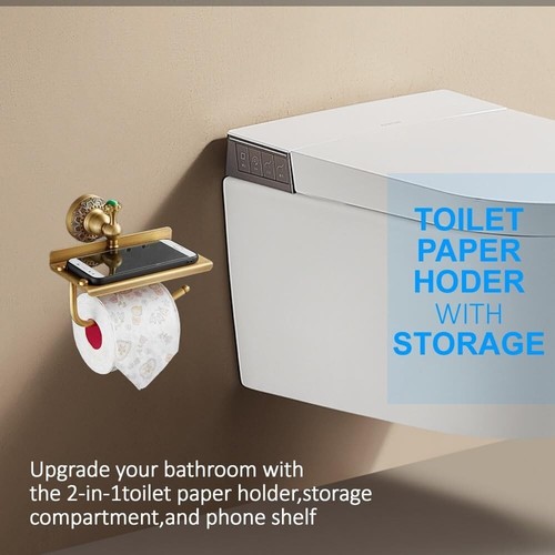 Bathroom Tissue/Toilet Paper Holder - Solid Brass Wall-Mounted Toilet Roll Ho... - Picture 3 of 10