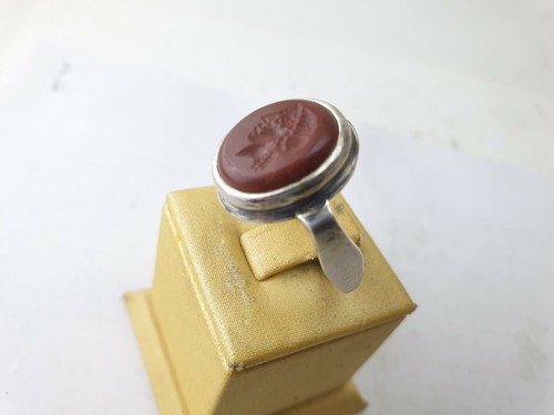 Anello Sigillo Argento 925 Intaglio Antico - Vintage-Antico ROMANO RARO Diaspro Naturale - Foto 3 di 5