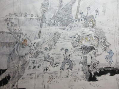 M. WILLIAMS '33 Ghost Ship Pirates MORS DE MIST Death Ship Ink Drawing Original