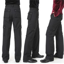 Hot Men Ballroom Dance Pants Latin Trousers Pockets Stretch Cargo Costume Party