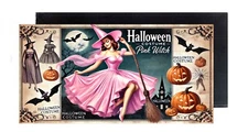 Pink Witch FRIDGE MAGNET Halloween costume ad style B (2 x 4 inches, wood)