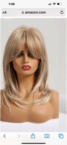 wavy wig with bang with brown ash blonde