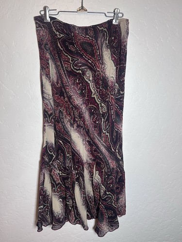WOMAN PAISLEY PRINTED MIDI SKIRT Sz 36/M/L Burgundy Multicolor Boho Cottagecore