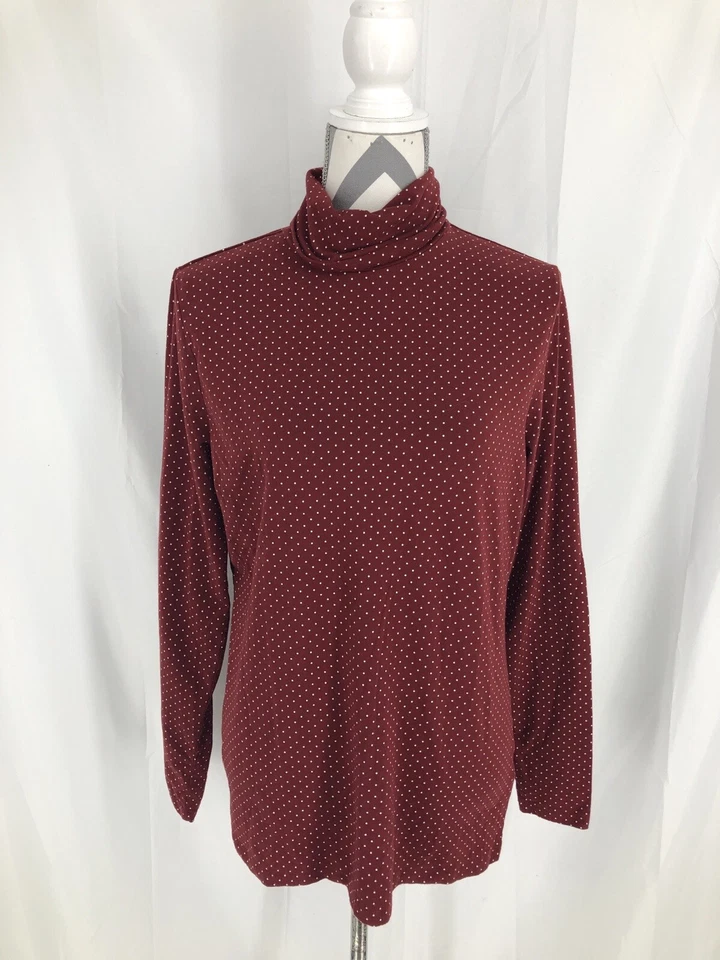 Camisa de manga larga Lands End en forma de corte arándano rojo lunares cuello alto grande Foto 2 de 4