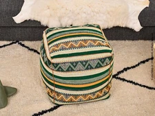 Moroccan Handmade Boho Pouf Ottoman Footstool Pouffe Green, living room deco