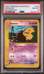 Pokemon WotC Aquapolis Reverse Holo Card #74a Drowzee PSA 8
