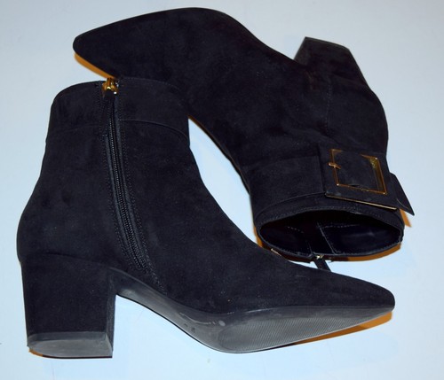New Womens Mango Ankle Buckle Black Boots Booties Eu 40 US 10 - Picture 2 of 5