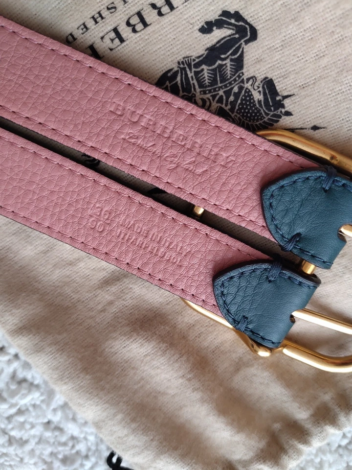 Burberry Lynton Cinturón Reversible Doble Correa Cuero Rosa Turquesa Oscuro 36/90 Foto 4 de 4