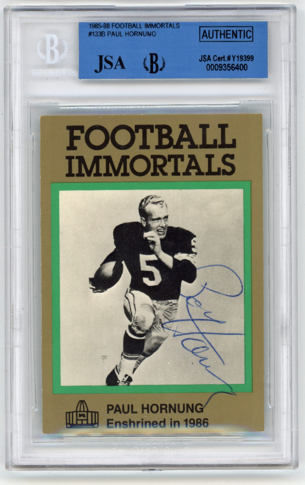 Paul Hornung Autographed Signed Green Bay Packers 1985 PACKERS card Football Immortals #133 AUTO JSA Beckett 