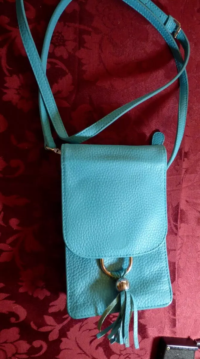 HTF Coldwater Creek Turquoise Leather Crossbody Bag Wallet Awesome