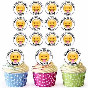 24 Precut Personnalise Anniversaire Emoji Langue Comestible Cupcake Toppers Ebay
