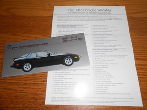 1987 porsche 924s owners sales brochure 1 page foldout like new original
