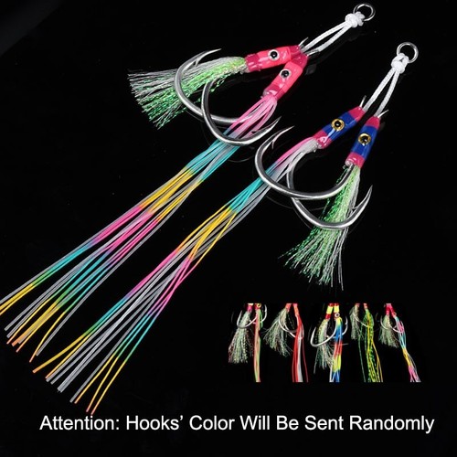 5 Pairs Slow Sinking Jig Hook Rubber Skirts UV Glow Barbed Assist Fish Hooks - Picture 7 of 7