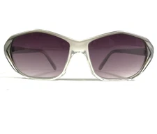 Vintage Cebe Sunglasses Clear Grey Geometric Square Frames with Purple Lenses