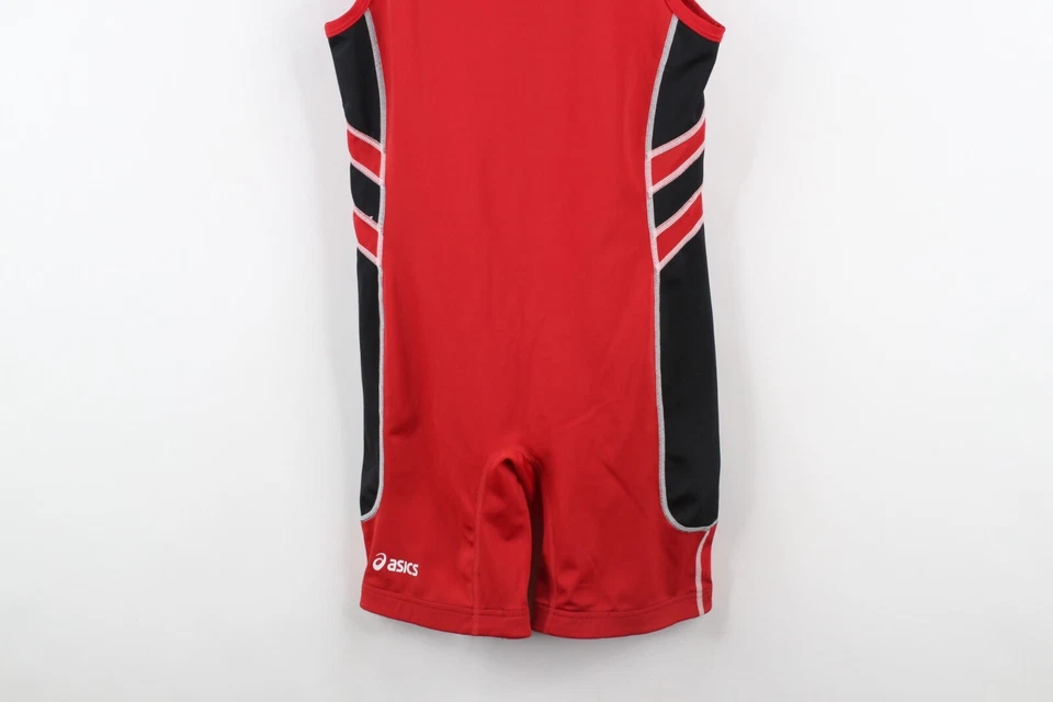 Vintage ASICS Mens Small Spell Out Color Block Wrestling Singlet Uniform Red - Image 3 of 4