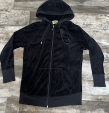 Juicy Couture Women's Vintage Y2K Black Velour JC Track Jacket USA L Velvet EUC