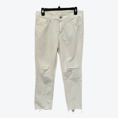 Mango Premium Ivory Cotton Straight Leg Cropped Jeans US6
