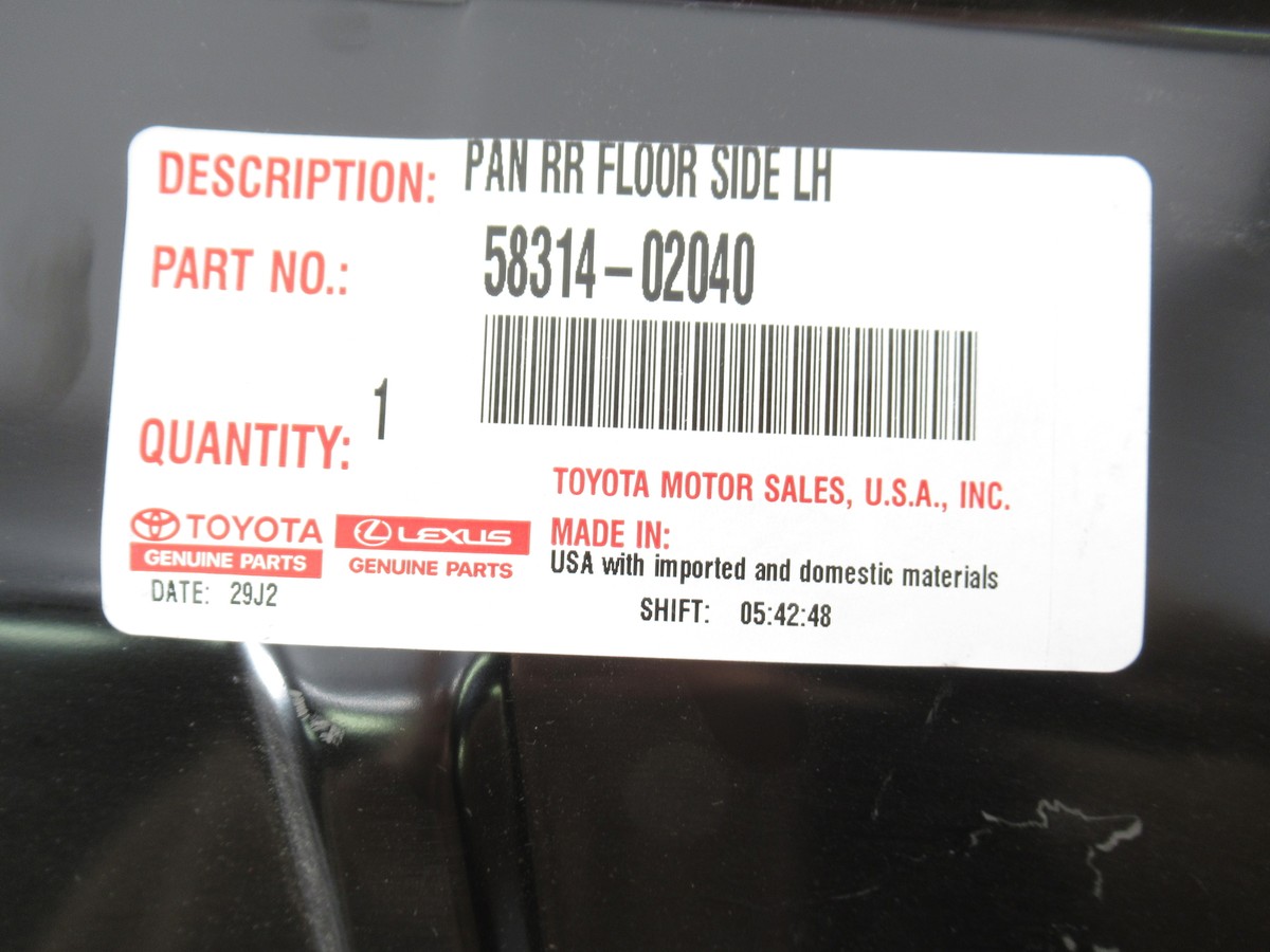 Genuine OEM Toyota 58314-02040 Left Rear Floor Ext Side Panel 2003