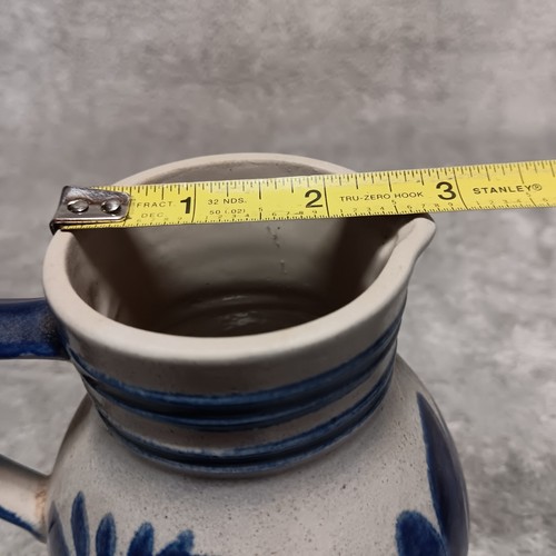 Handarbeit German Salt Glazed 6" Stoneware Pitcher Gray Blue Floral Signed - Picture 15 of 16