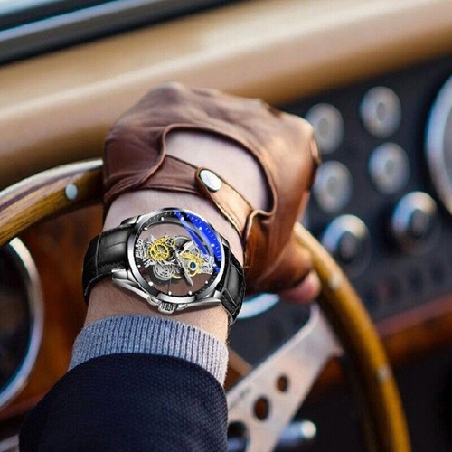 Montre-Bracelet à Quartz Automatique Squelette Homme Business Acier Inoxydable Montre Creuse - Photo 6/31